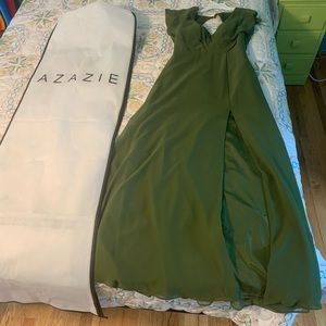 Azazie olive green bridesmaid dress. RN 155143